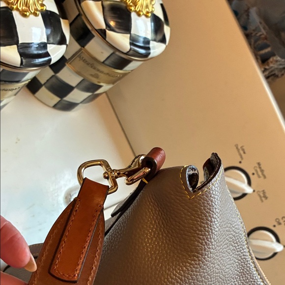 Dooney & Bourke Gray/Leather Shoulder Hobo with Brown Trim - Picture 7 of 14